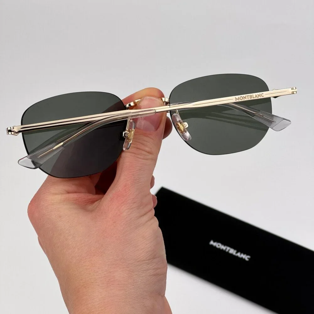 Montblanc Men Sunglasses Gold Grey Rounded Square Rimless Frame | Model MB0303S